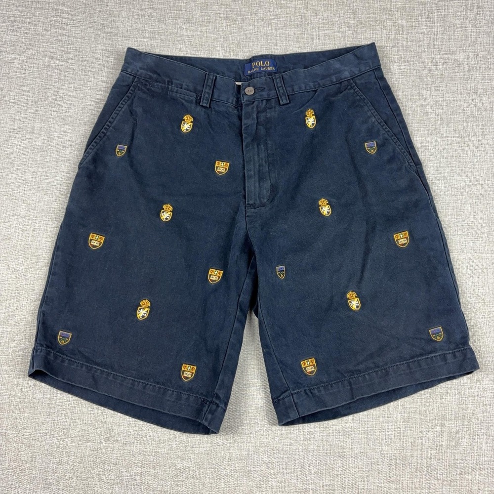 Polo Ralph Lauren Shorts Mens 30 Blue Cotton Crest Embroidered Chino 9 Inseam